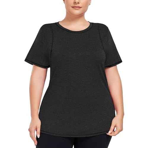 COOTRY Women's Plus Size Workout Tops Loose Fit Short Sleeve Athetic Running Yoga Shirts
