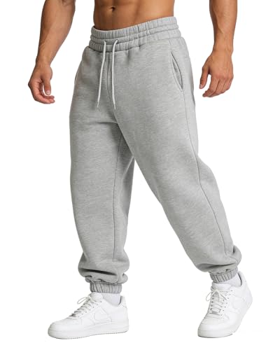 Lasjixion Men's Tapered Jogger Sweatpants Large Light Grey with Pockets