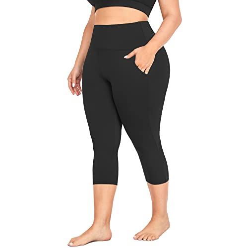 Plus Size Capri Leggings for Women with Pockets XL-4XL Black - XX-Large