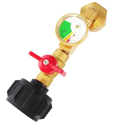 Propane Refill Adapter 20lb to 1lb with Valve and Gauge for QCC1 Type1 Tanks