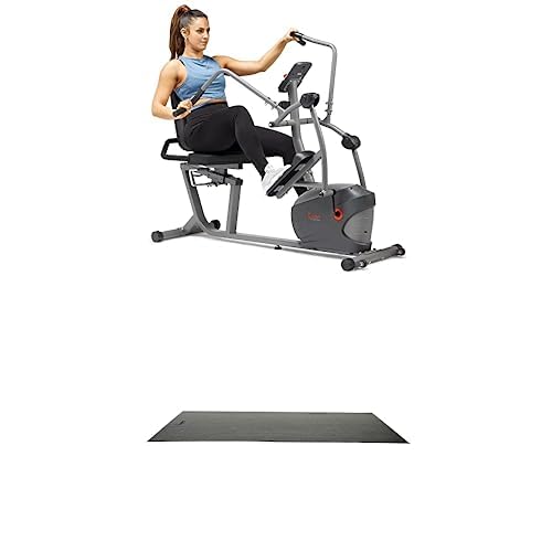 Sunny Health & Fitness Performance Recumbent Cross Trainer & Elliptical Bike with Dual Motion Arm Exercisers, Easy Access Seat SF-RBE420035 + Home Gym Foam Floor Protector Mat
