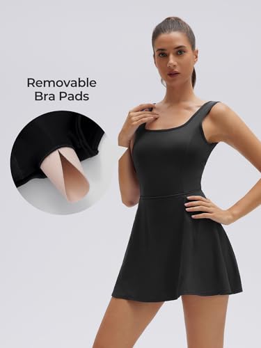 Sporty Tennis Dress with Shorts Underneath - Medium Black - Athletic Women's Wear