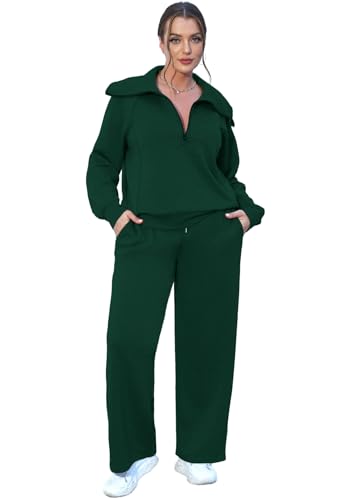 Women’s Lounge Sets 2025 Half Zip Sweatshirt & Wide Leg Pants - Green, Medium