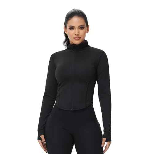 Dalavch 3 Pack Womens Cropped Full Zip up Workout Jacket Slim Fit Running Athletic Gym Yoga Sports Jacket with Thumb Holes