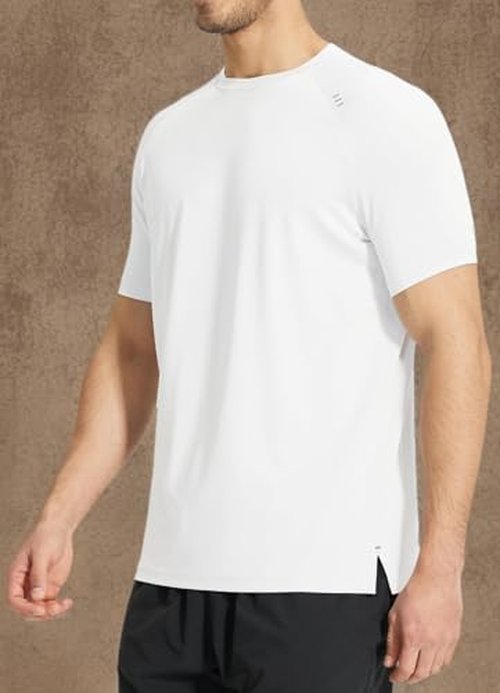 baleaf Men's Running Shirts Short Sleeve Quick Dry Workout Tops Athletic Sun Protection Hiking Yoga Gym Fit T-Shirt UPF 50+ Moisture Wicking White 3XL