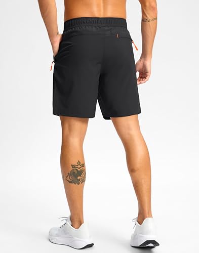 X-Large Men's Athletic Hiking Shorts with 3 Zipper Pockets - Black
