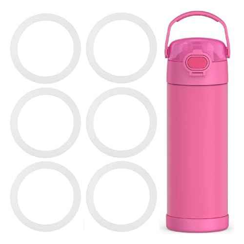 Joshey Replacement Rubber Seal for Thermos Funtainer 16 Ounce Spout Bottle Lid, 6Pcs Leak-Proof O Ring, Silicone Gasket Water Bottle Replacement Parts, New Model (Lid Without Line)