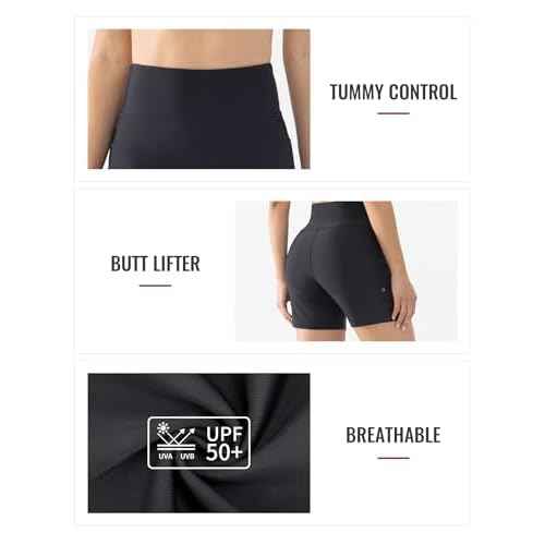 Cosmolle Women's 5" High Waisted Swim Board Shorts with Pockets Quick Dry UPF 50+ Beach Shorts with Liner
