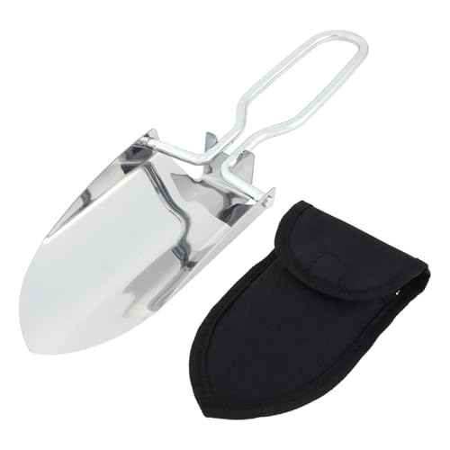Folding Camping Shovel Mini Folding Shovel Steel Folding Shovel Outdoor Survival Shovel Stainless Steel Hiking Trowel Entrenching Tool Handle with Carrying Pouch(Color:Silver)