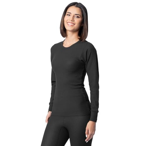 Indera Women's Thermal Long Johns Crew Top Small Black
