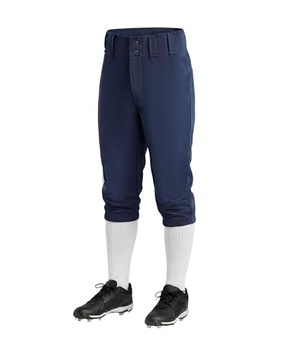 Girls Softball Pants with Pockets - Knickers Style, 12.5-19 inch Inseam, Navy, Medium