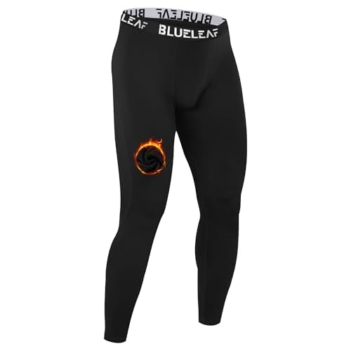 Blueleaf Men's Thermal Compression Pants Fleece Lined Athletic Tights Leggings Sports Base Layer Bottoms Cold Weather Gear