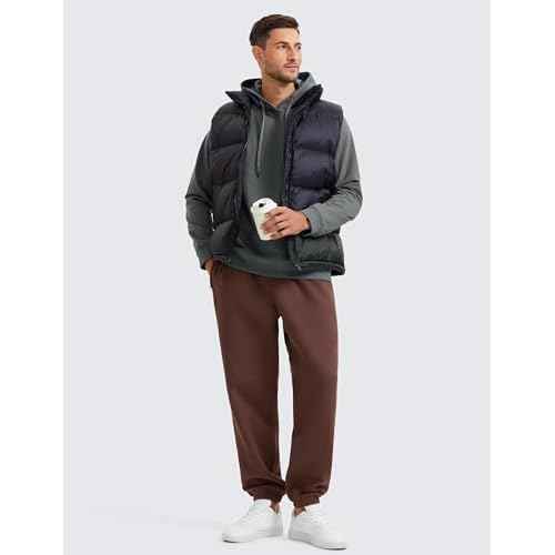 CRZ YOGA Cotton Fleece Lined Relaxed Sweatpants for Men 32" - Loose Lounge Casual Bottom Sweat Pants with Zipper Pocket