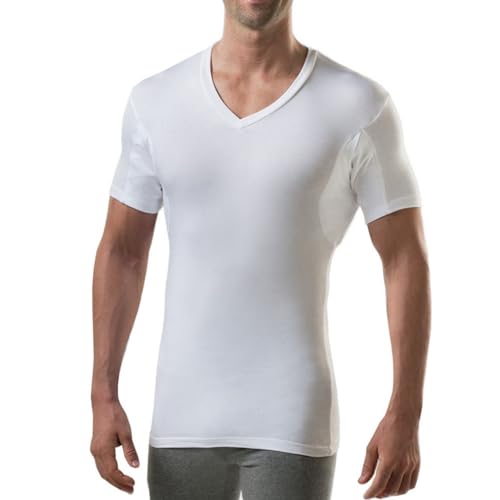 Men's Slim Sweatproof Undershirt Medium White - Odor & Sweat Blocking Rayon V-Neck
