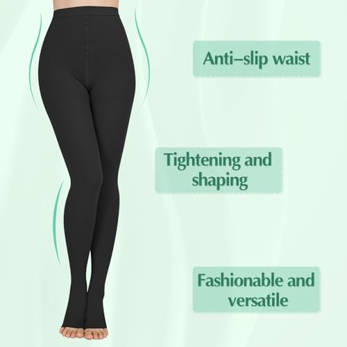 X-Large Beige Black 20-30mmHg Compression Pantyhose for Women Men