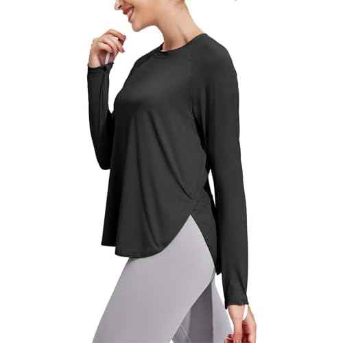 PINSPARK Long Sleeve Workout Tops for Women UPF 50+ Sun Shirts UV Protection Hiking Athletic Tops Quick Dry Yoga Shirts