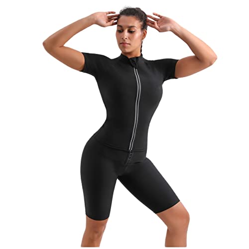 Sauna Suit Jacket for Women Weight Loss Sauna Shirt Waist Trainer Sweat Workout Top Fitness Body Shaper Zipper