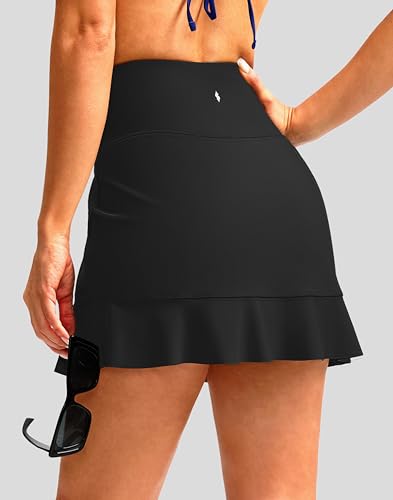 Women’s High-Waisted Swim Skirt with Pocket - Black, X-Small
