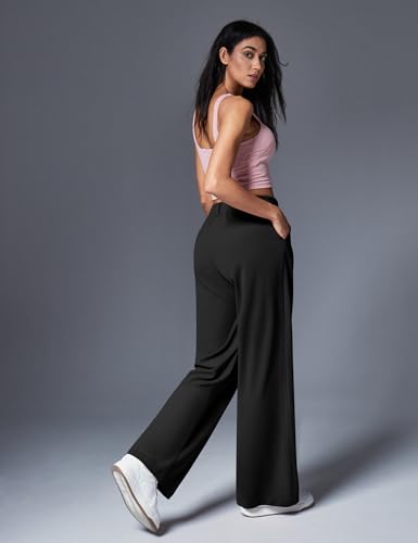 Wide Leg Dress Pants for Women Pull-On Business Casual Outfits - Large, Black
