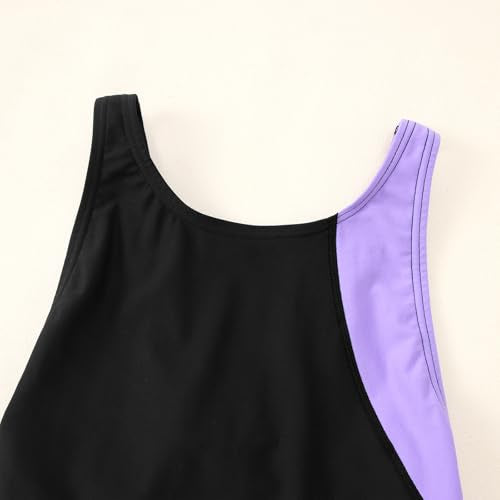 Kids Girls Athletic Swimsuit One Piece Solid Swimwear for Practice and Competition in Black and Navy Bathing Suit