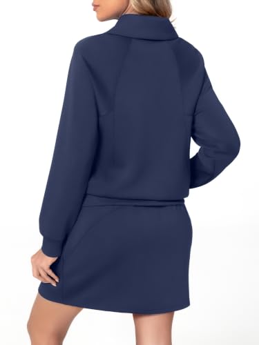 Women’s Half Zip Skort Set - Navy Blue / Medium - Athletic Sweatshirt Outfit
