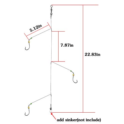 Fishing Hook with Leader Set - 3 Hooks Rig, 11# Nylon Coated, Swivels & Snap