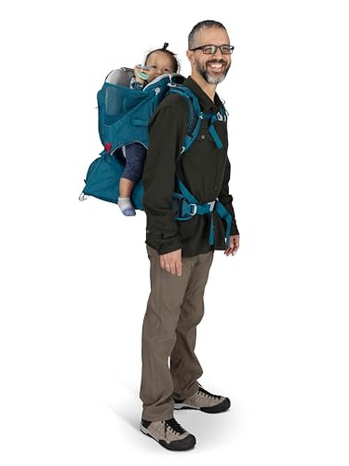 Osprey Poco SLT Lightweight Child Carrier Backpack – Slimmed-Down Hiking Carrier for Toddlers with Safety Harness, Sunshade, and Ventilated Backpanel – Lightweight Travel-Friendly Option, Deep Peyto