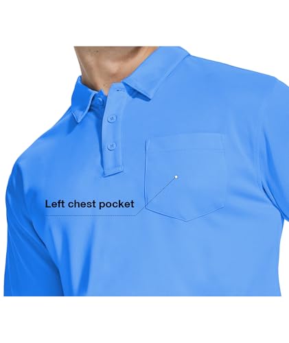 Men's Polo Shirts with Pockets 5 Pack Short Sleeve Athletic Work Uniforms - Apricot, Light Blue, Royal Blue, Light Royal Blue, Emerald Blue - Large