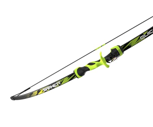 Barnett Quicksilver Youth Bow and Arrow Set for Kids 7-12 Years Old - 15-22in Draw Length, 28lb Draw Weight, Ambidextrous Handle with Adjustable Fiber Optic Sight, Includes Two Arrows, Green