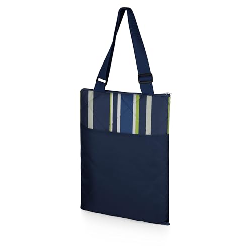 Outdoor Picnic Blanket & Tote - Navy/Lime Stripes, 59x51 Inches