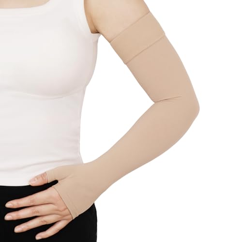 Lymphedema Compression Arm Sleeves for Women Men 20-30 mmHg Large Beige