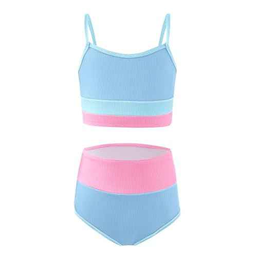 Haloumoning Girls Swimsuits Bikini Set Adjustable Straps Two Piece Color Block Girls' Swimwear with Chest Pad 5-14 Years