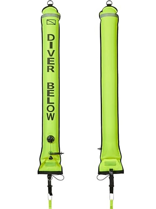 Phantom Aquatics SMB Hi-Viz Scuba Dive Signal Marker Buoy - Reflective Stripe Surface Marking Tube + Safety Whistle Signaling Device
