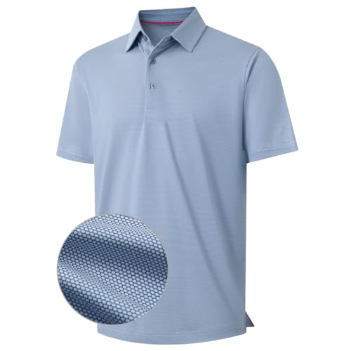 Men's Light Blue Large Golf Polo Shirt - Dry Fit Sports Jacquard Performance
