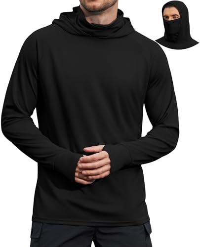 Sun Protection Hoodie with Mask for Men UPF 50+ Lightweight Long Sleeve SPF Fishing & Hiking Shirts