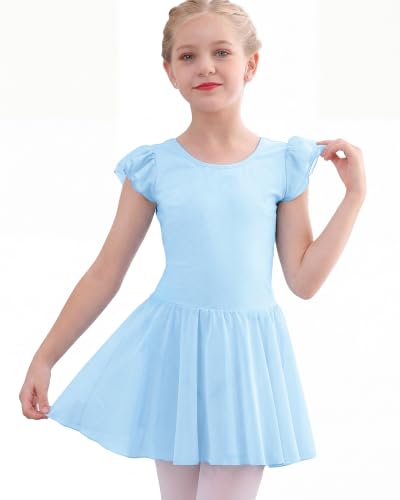 Girls Ballet Leotard with Skirt - Size 8-9 Years, Blue Dance Dress