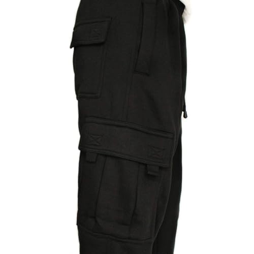 Men's Cargo Sweatpants Open Bottom Fleece Joggers - Large / Black