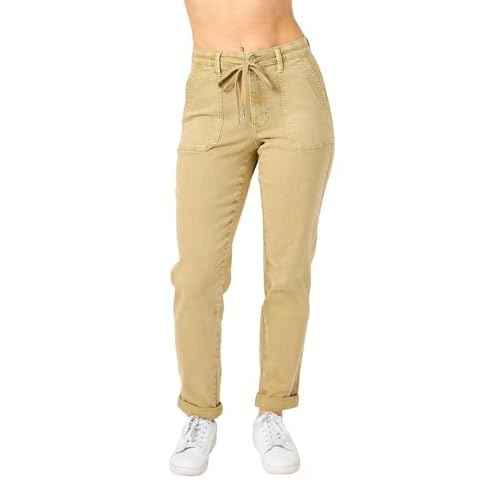 Judy Blue Khaki High Waist Garment Dyed Cuffed Jogger Pant 88815-