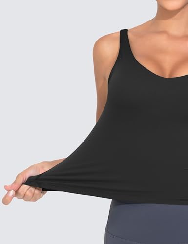 Women's Longline Sports Bra Wirefree Workout Yoga Tank Top - Medium Black
