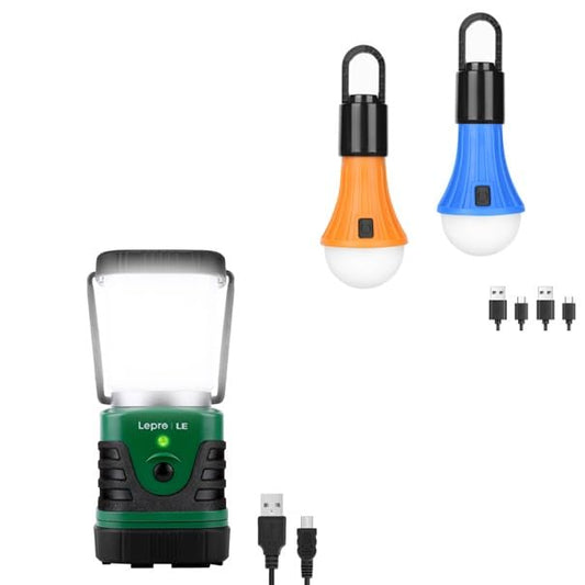 LE Bundle - 2 Items: 1000LM LED Camping Lantern Rechargeable, 4400mAh Power Bank & LED Rechargeable Camping Lantern, 7 White & RGB Light Modes, 2 Packs