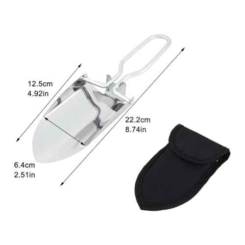 Folding Camping Shovel Mini Folding Shovel Steel Folding Shovel Outdoor Survival Shovel Stainless Steel Hiking Trowel Entrenching Tool Handle with Carrying Pouch(Color:Silver)