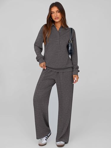 PRETTYGARDEN Women Fall 2 Piece Sweatsuit Lounge Set - Medium Dark Grey