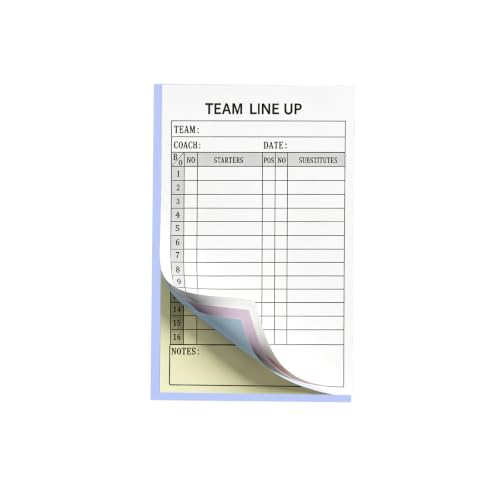 VOKTXLG Baseball Lineup Cards 30 Sets for Softball & Baseball, 4-Part Carbonless, 16 Player Roster, Tearable, Compact Game Record Book