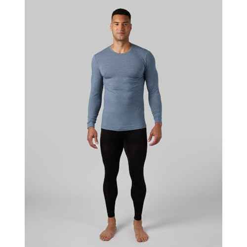 32 Degrees Heat Men's Lightweight Crew Base Layer Thermal Top | Form Fitting | Long Sleeve| 4-Way Stretch, Nile Blue Heather, X-Large