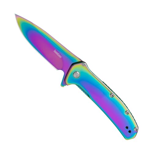 Rainbow Coated Kershaw Outcome Pocket Knife - 2.8 Inch Drop Point Blade, Assisted Opening