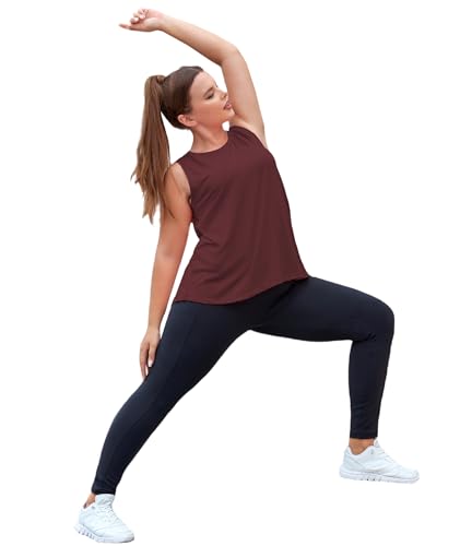 Plus Size Women's Workout Tank Top 3X-Large Sleeveless Summer Loose Fit Yoga Athletic Running Shirt - Z-Wine