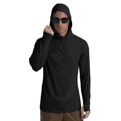 Askdeer Men's UPF 50+ Fishing Shirts Long Sleeve Lightweight Sun Protection Hoodie Shirt UV Hiking Rash Guard Shirts