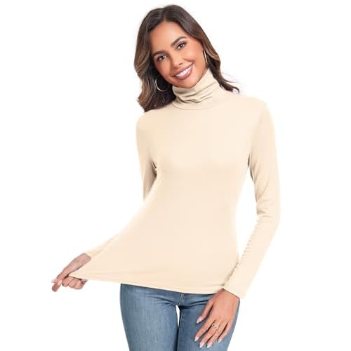 Women's Long Sleeve Casual Lightweight Turtleneck Top Slim Fit Thermal Active Layer Shirts