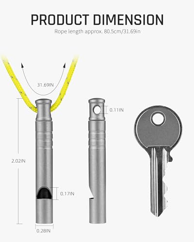 Titanium Emergency Whistle 120dB with Lanyard - Gray 2PCS