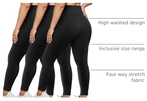 Plus Size High-Waisted Stretchy Leggings for Women 26 Inch 4X-Large Black